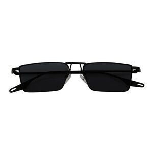 Small Metal Rectangle Sunglasses Retro Black Metal Frame With Smoke Tint Lens